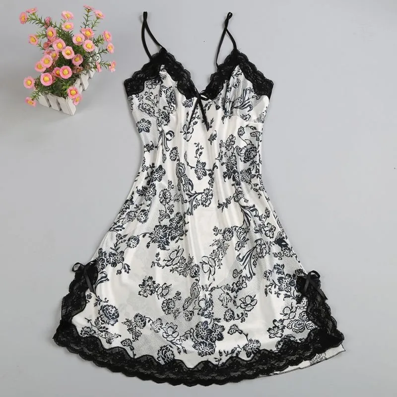 Women's new sexy lace V-neck double slit home service Evening dress sleeveless women's clothing
