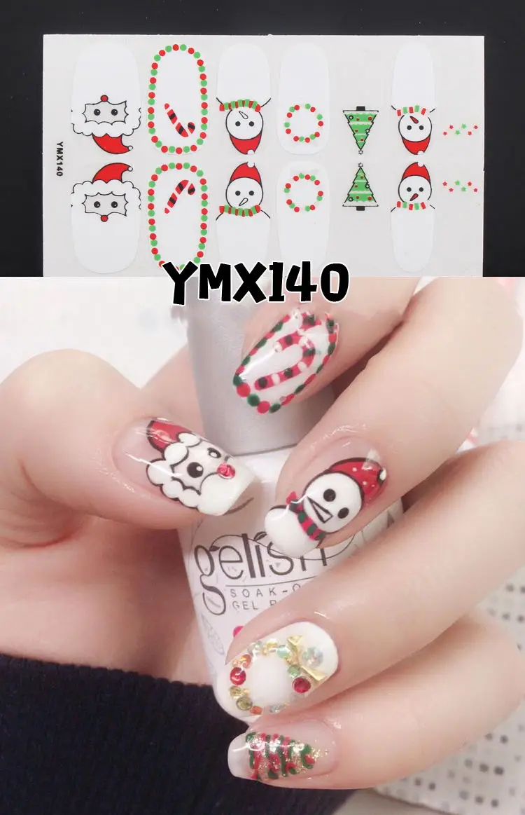 YMX-140 14 наконечников клей для накладных ногтей стикер DIY маникюр Снежинка Блестящий лак для ногтей с блестками полоски Обертывания Аксессуары - Цвет: YMX-140