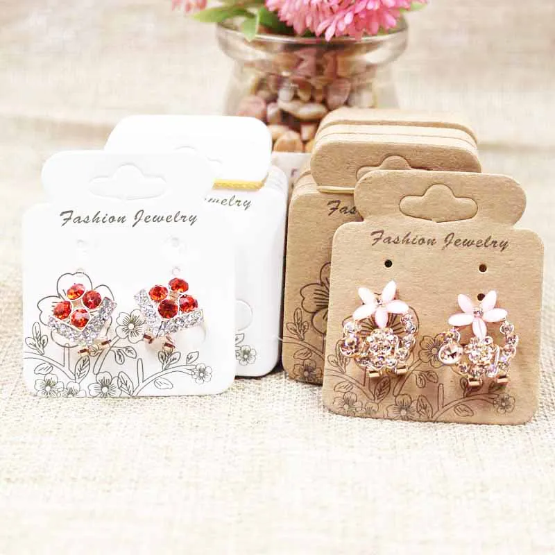 

500PCS 2018 hot sale pretty cute flower design earring products card white/ kraft stud earring jewelry paper tag card 5.7*4.90cm