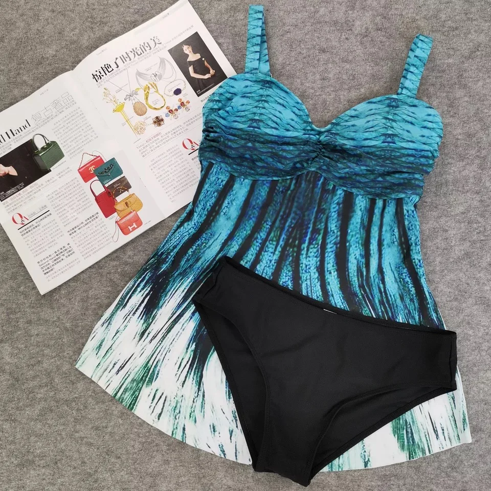 

women print Two Piece Tankini Tummy Control High Waist Swimsuit sexy Backless Swim Dress and Shorts Bathing Suit Plus Size S-8XL