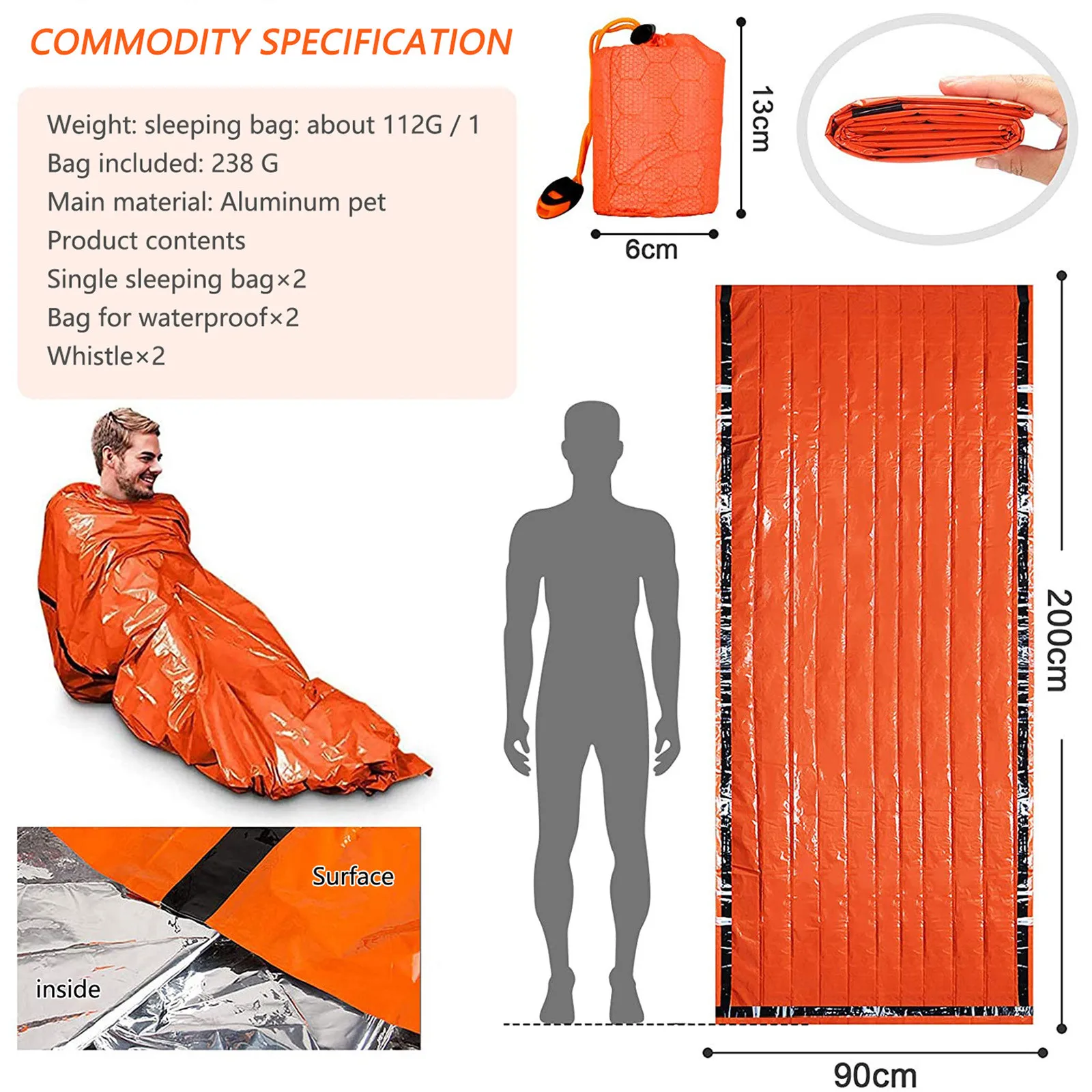 

Emergency Sleeping Bag Thermal Waterproof For Outdoor Survival Camping Hiking Camp Blanket Gears Outdoor Sleeping Bag