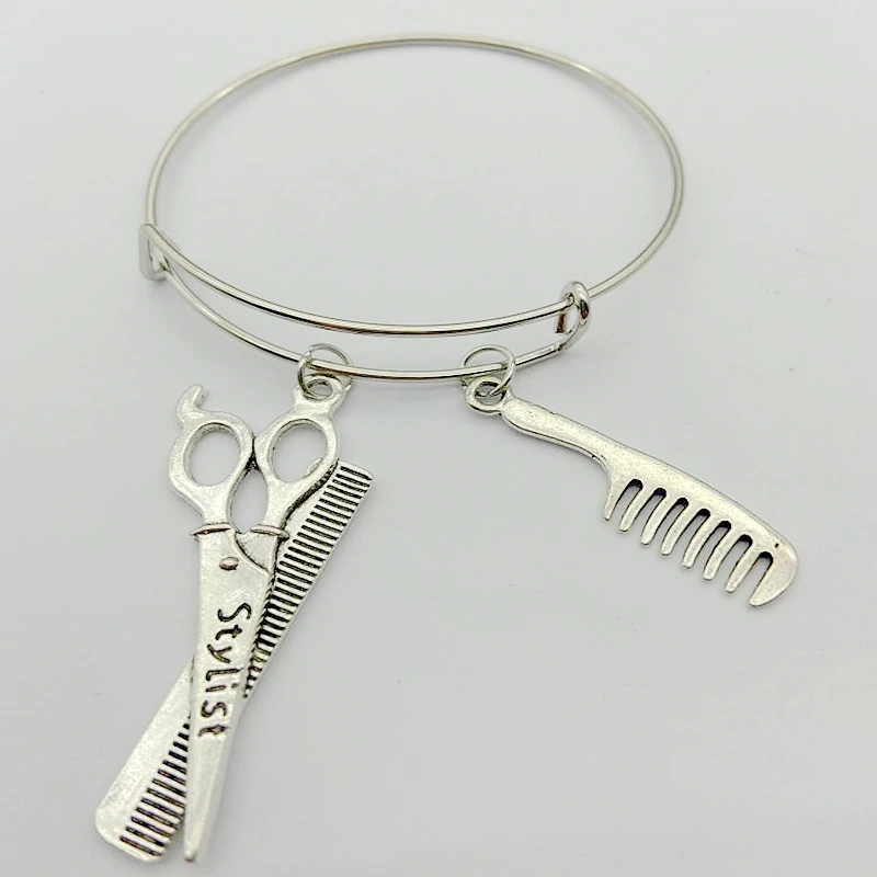 Горячая старинная серебряная с подвесом расческа ножницы фен браслет подвеской