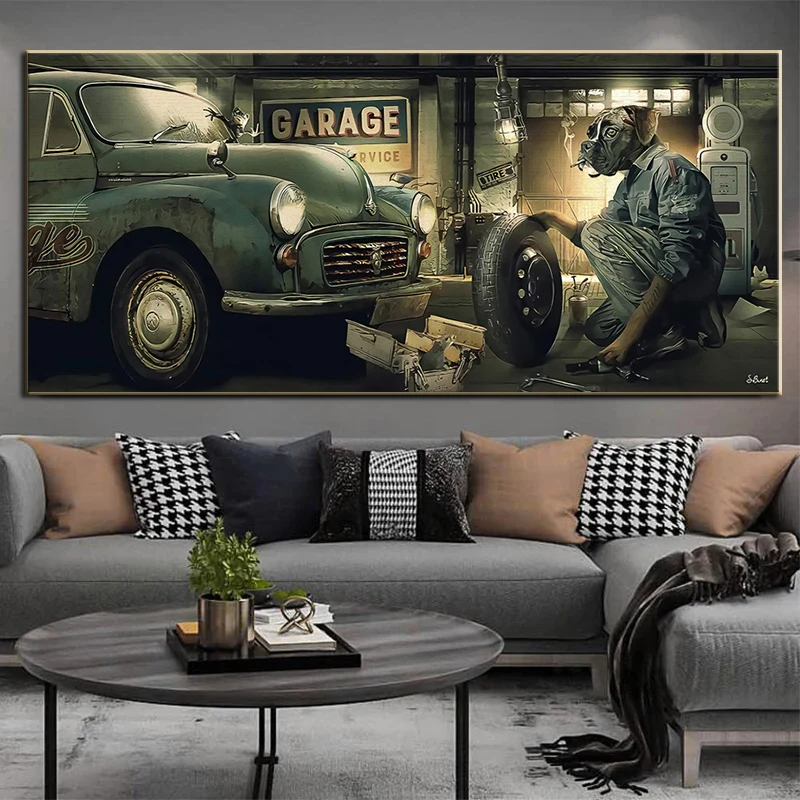 Diligent Dog Repairman Funny Art Canvas Painting Wall Poster and Prints Modern Living Room Garage Cuadros Home Decor Picture | Дом и сад
