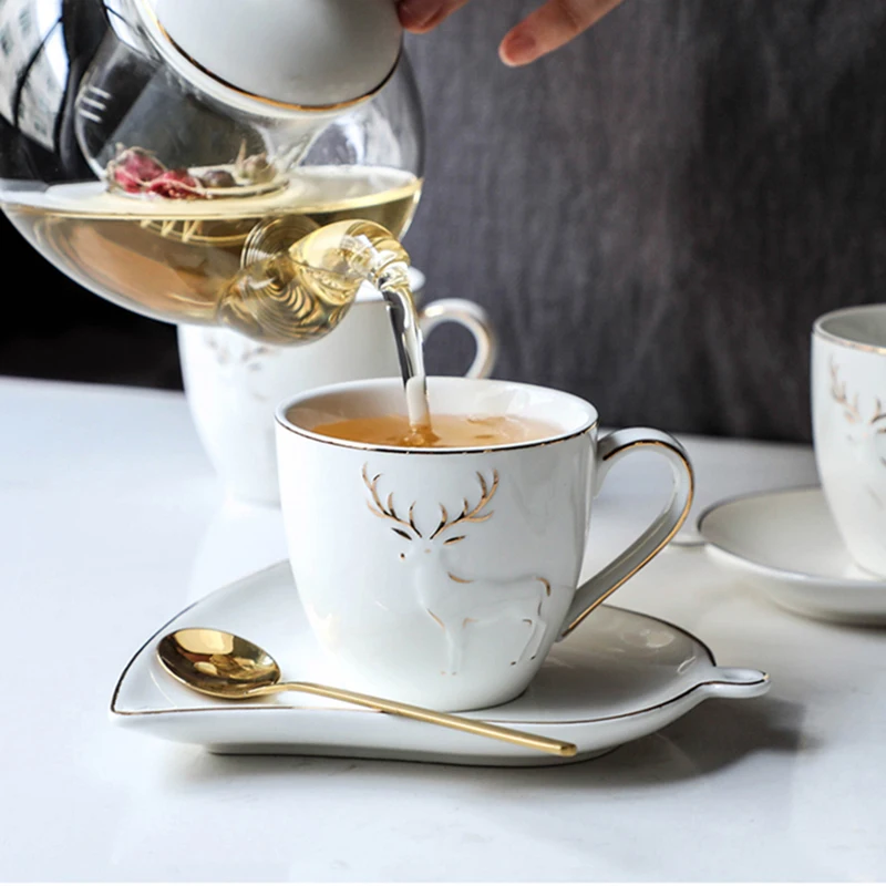 Роскошная керамическая кофейная кружка с рисунком оленя чайный сервиз чашка и