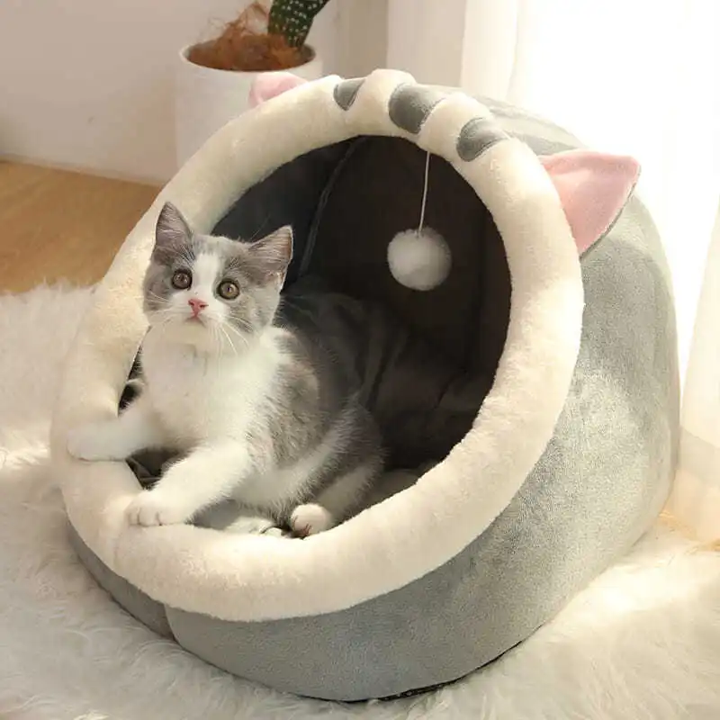 Caseta c&aacute;lida para mascotas, coj&iacute;n para gatitos, casa suave para perros peque&ntilde;os, cueva bolsa para extra&iacute;ble y lavable, cuatro estaciones-0