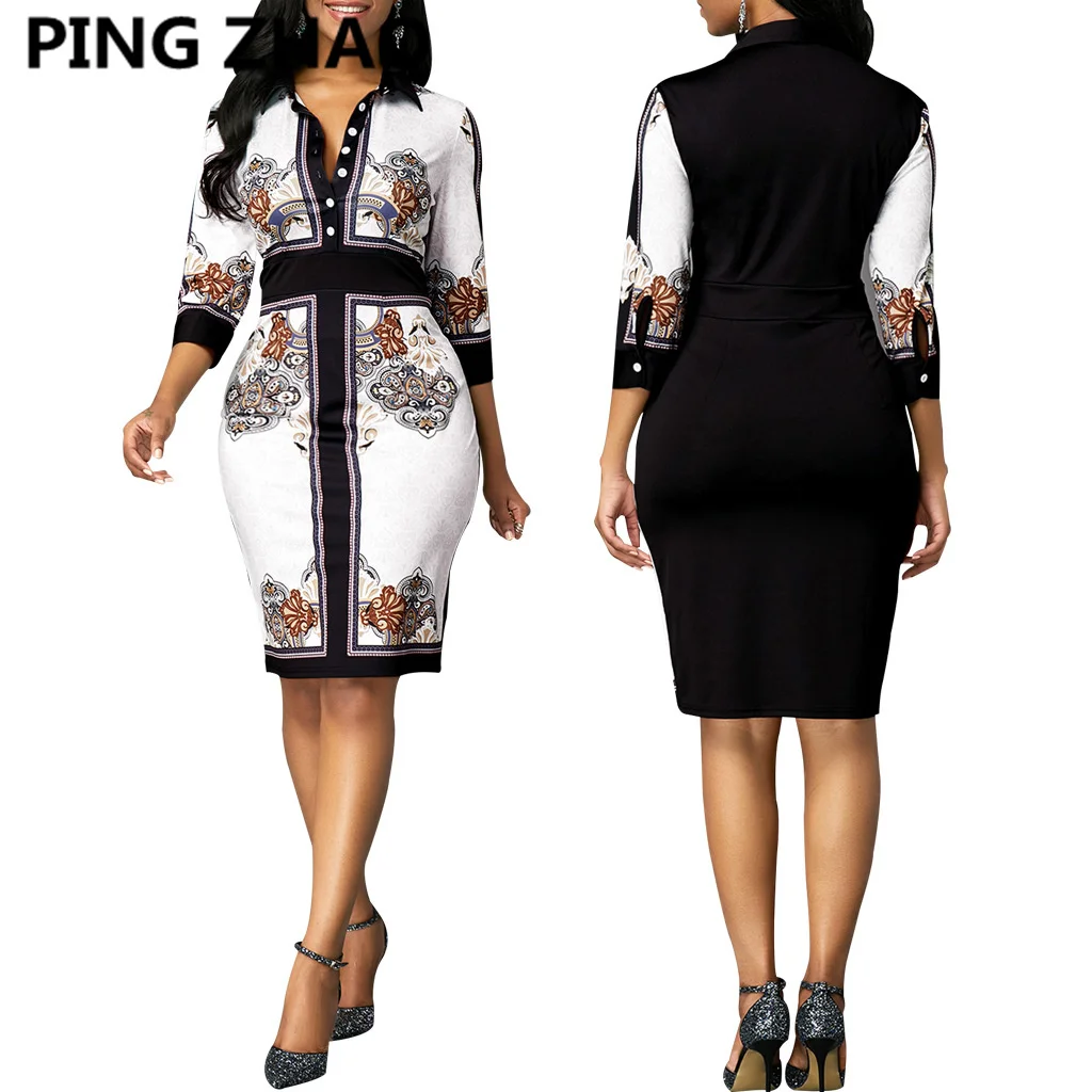 

Женское платье-карандаш на пуговицах, с отложным воротником