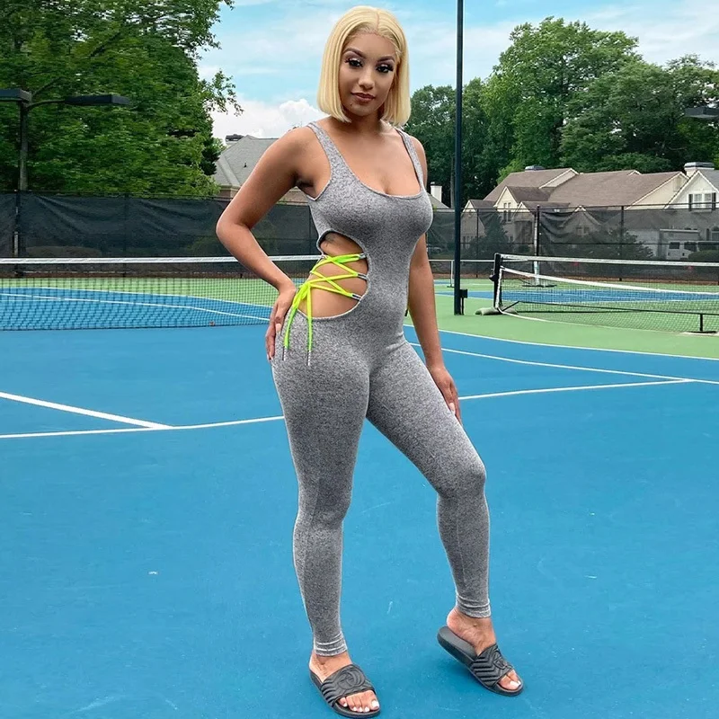 Женский сексуальный комбинезон kliou летний спортивный повседневный костюм shein