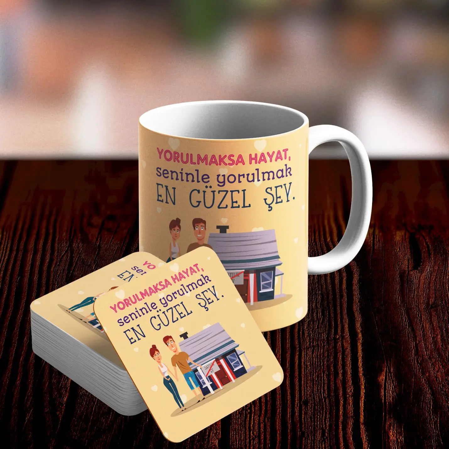 

Romantic Design Mug and Underlay Set-No8