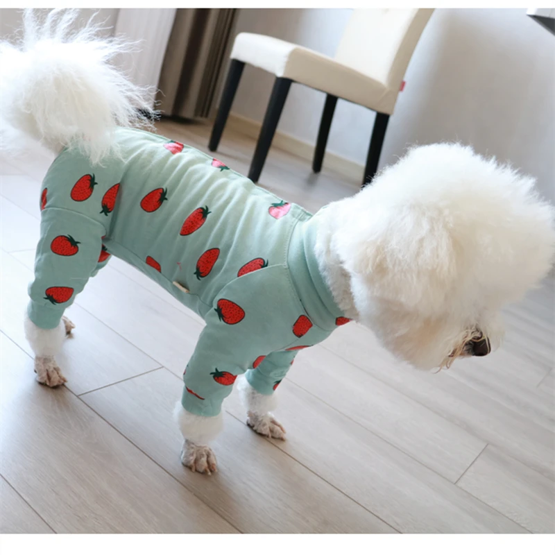 

Fashion 100% Cotton Dogs Wrap Belly Jumpsuits Cute Strawberry Print Puppy Dog Clothes Hoodies Chihuahua Yorkshire Pet Dog Hoody