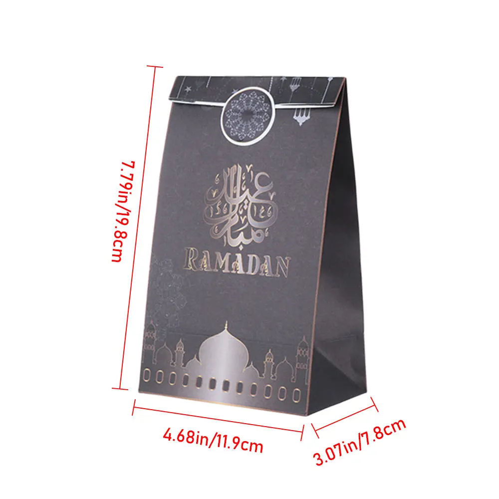 

12Pcs Eid Mubarak Candy Bag Decor Ramadan Mubarak Paper Bag Festival Party Gifts Packaging with Label Stickers DIY Wrapping 2021