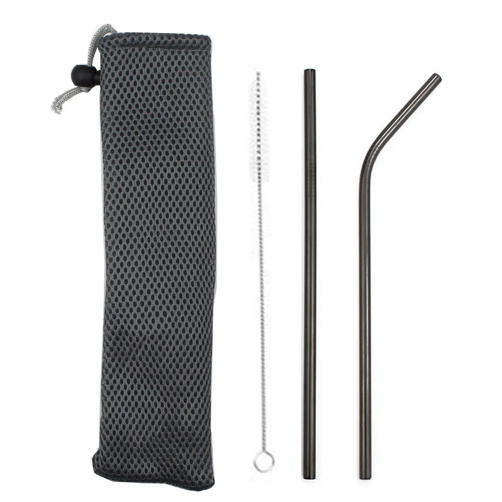 Black Telescopic Metal Drinking Straw Collapsible Reusable Straw Portable Stainless Steel Straw with Case and Brush for Travel Outdoor - Цвет: Black