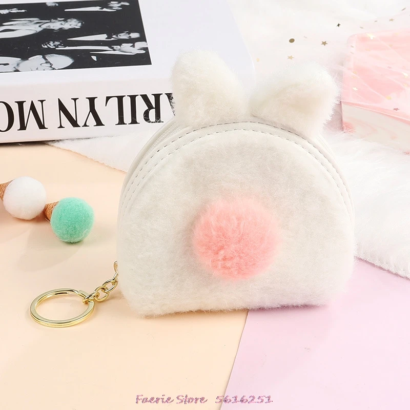 

Korean Hot Style Rabbit Stuffed Zero Purse Keychain Coin Bag Children's Key Chain Cute Cartoon Storage Bag Keyring