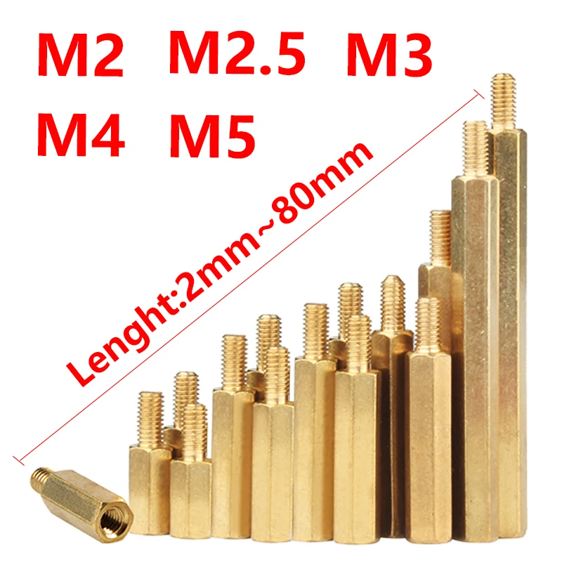 

Hex Brass Male Female Standoff Board Stud Metric Hexagon Threaded Pillar PCB Motherboard Spacer Bolt Screw M2M2.5M3 M4 M5*2-80mm