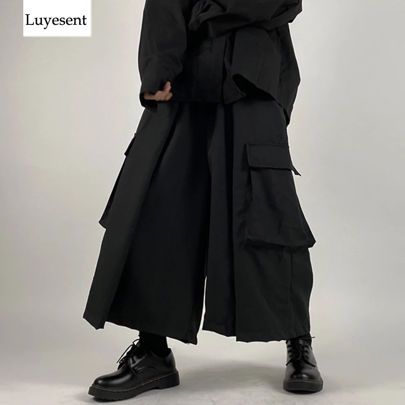 Однотонные темно черные унисекс готические широкие брюки для женщин и мужчин