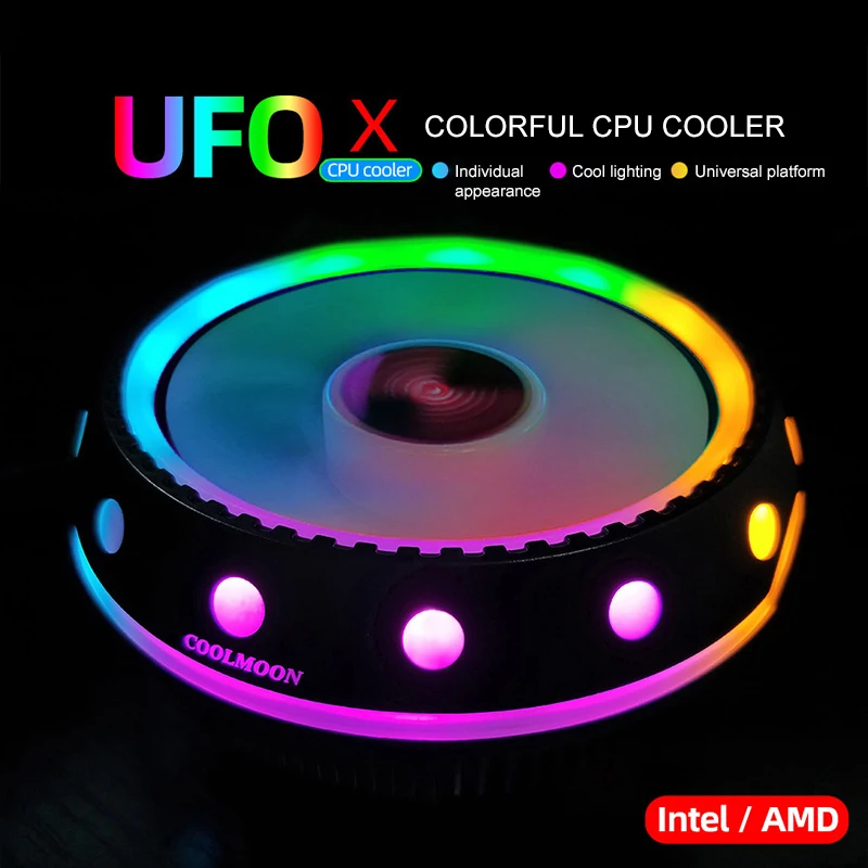 Кулер COOLMOON UFOX для компьютера универсальный цветной радиатор процессора Intel AMD