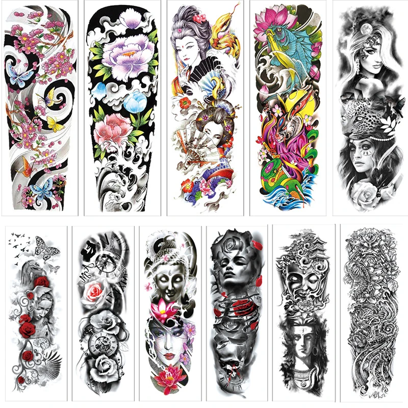 Тату временные на руку для мужчин наклейки со скелетом тигр рыба лиса