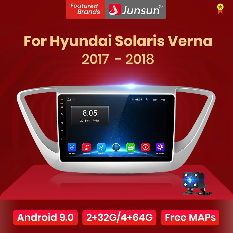 Автомобильный мультимедийный плеер Junsun Android 9 0 DSP V1 2 ГБ + 32 для Hyundai solaris 2017 Verna радио