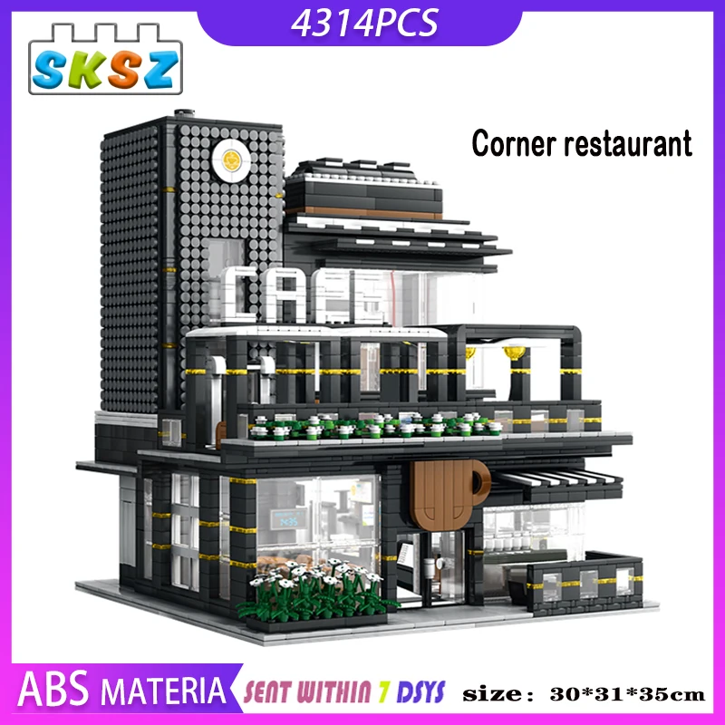 

Corner Restaurant Simulation Diy Building Blocks City Street View Architecture Kids Adult Assembly Building Toys Children Gifts