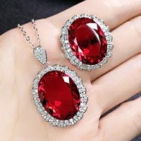 10 carats 32cm red austrian crystal ruby gemstones diamonds rings pendant necklaces 18k white gold filled jewelry sets women