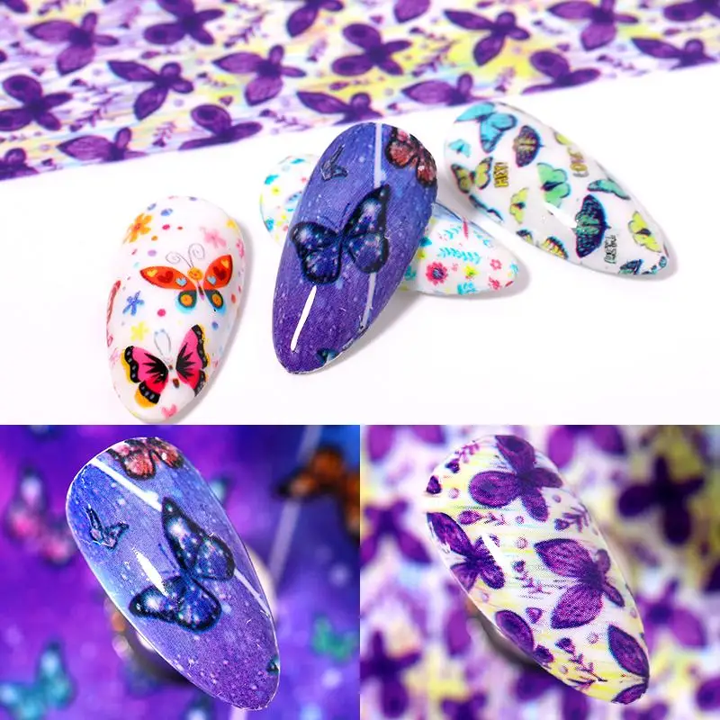 Бабочки цветы наклейки на ногти фольга переноса летние Слайдеры для маникюра