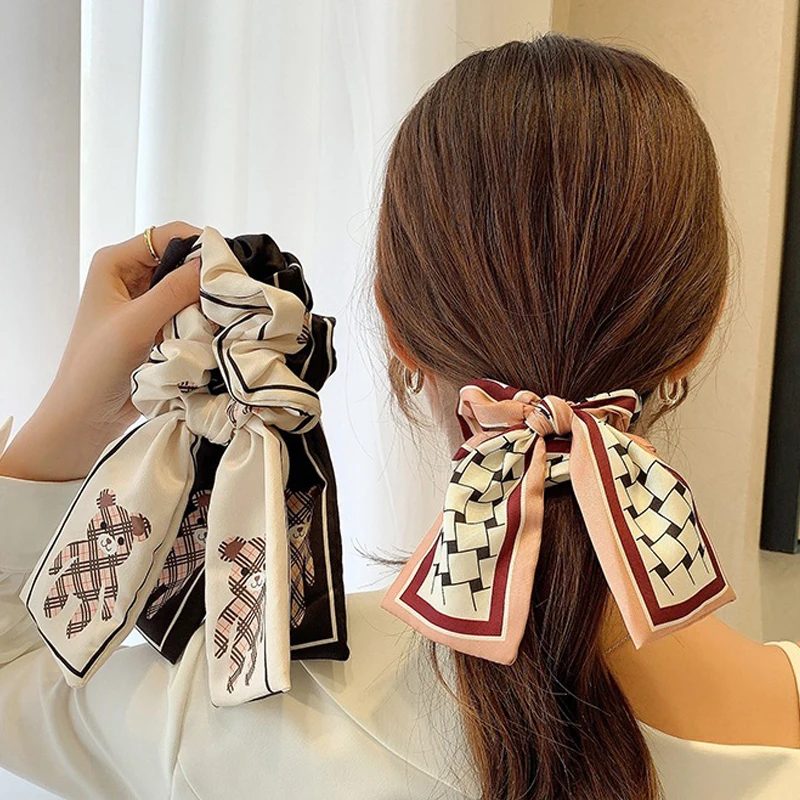 

Women Hairband Satin Print Headdress Ponytail Hair Bands Korean Cute Bears Hair Wear Hair Accessories Cartoon Hair Tie Headband