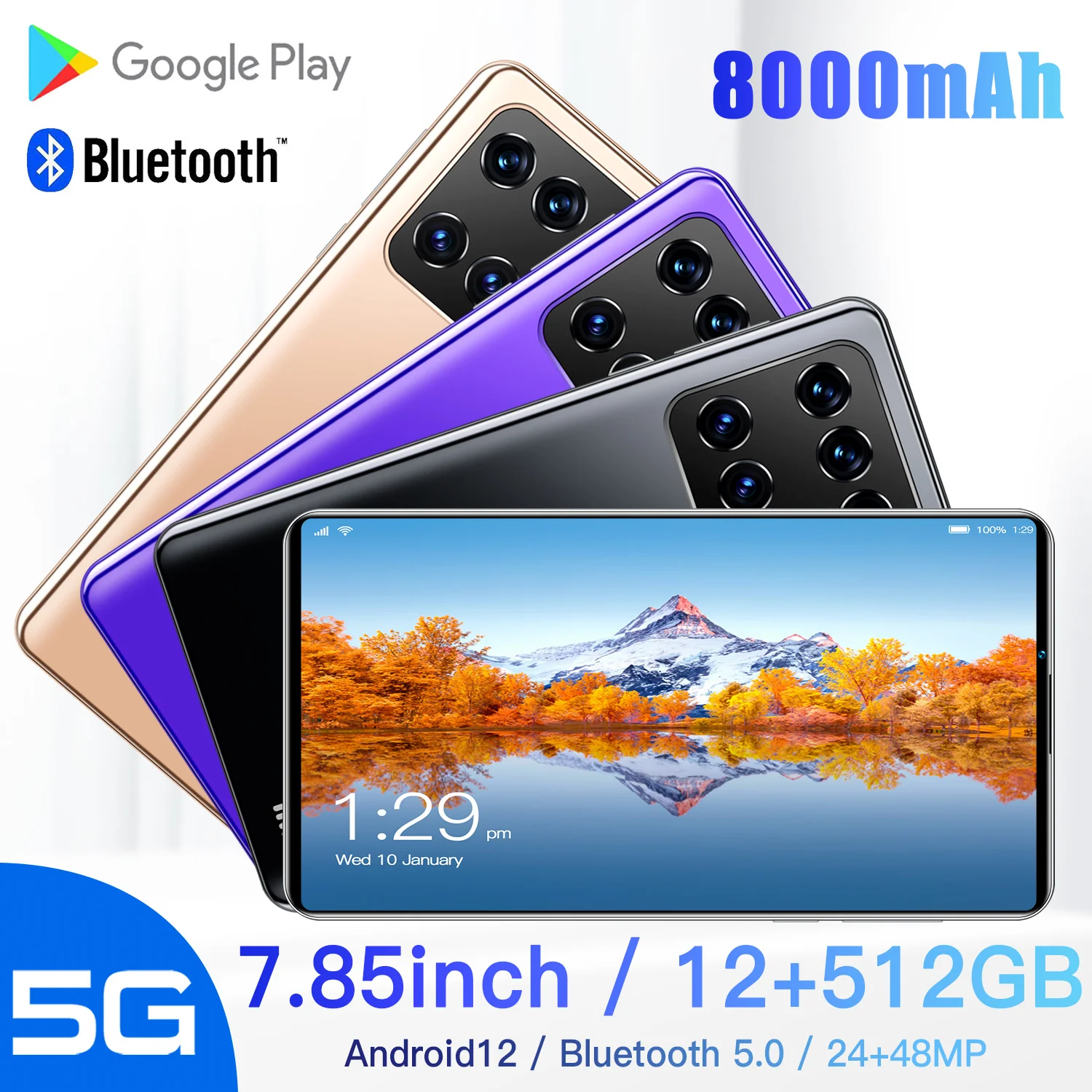 

7.85 Inch New Tablet Pc A08 Android 12 12GB 512GB 24MP 48MP Cream 8000mAh Phone Call GPS WiFi Global Version Tablets