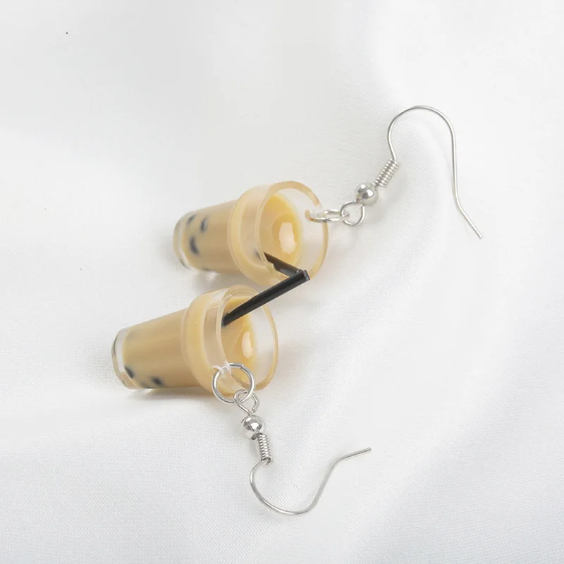 

Funny Earrings Creative Handmade Pearl Milk Tea Earring Bubble Tea Ear Hook Personality Ear Clip Cup Bottle Pendant for Jewelry