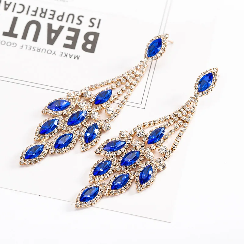 gold-blue Bague Ringen, 8 цветов на выбор, преувеличенное серебро, 925 ювелирные изделия, серьги с драгоценными камнями для женщин, хрустальные серьги в виде листьев, вечерние серьги для помолвки - Цвет камня: gold-blue