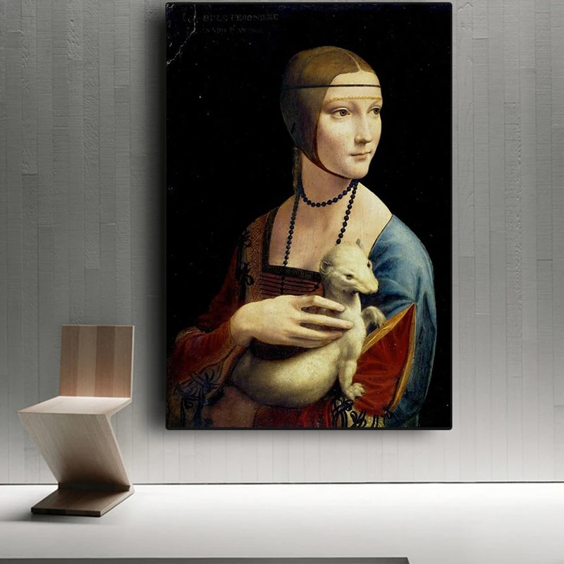 

The Lady with An Ermine Art Canvas Paintings on The Wall By Leonardo Da Vinci Famous Wall Art Posters and Prints Wall Decor