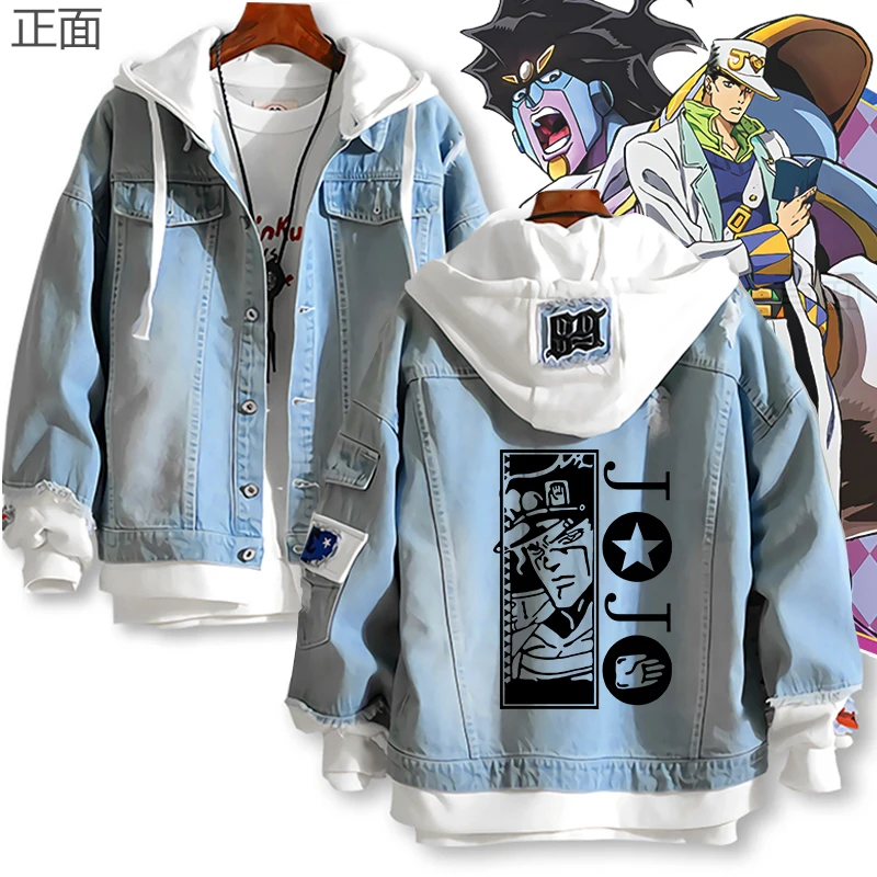 

New fashion Spring JOJO's Bizarre Adventure Golden Wind hoodie Anime Giorno Giovanna Jeans Coat Mencool Women Fashion Jacket