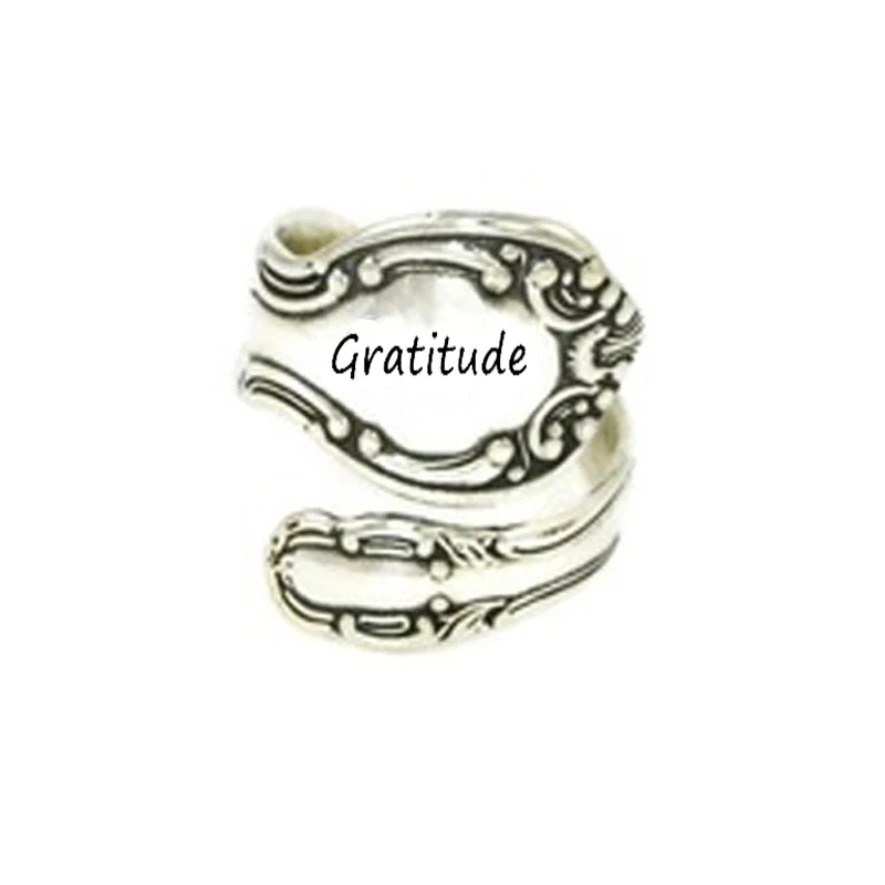 

2021Trend Initial Plating Ancient Spoon Ring With Gratitude Letter The Adjustable Ring Restoring Ancient Ways