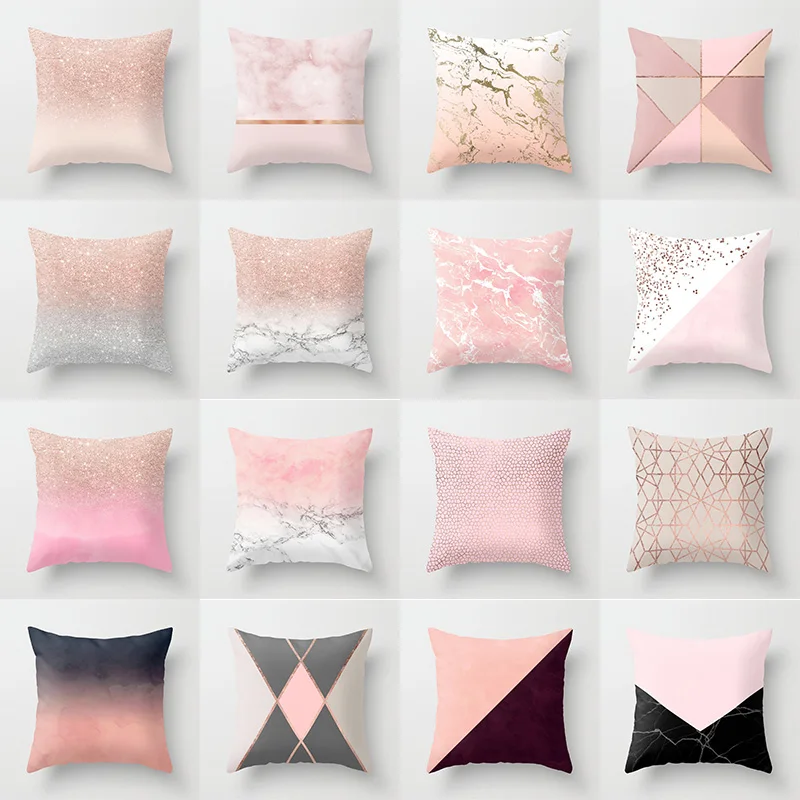 

Pink Glitter Short Plush Cushion Cover Mable Shinny Geometric Sofa Pillow Cases Bedroom Home Decor Car Office Decorative