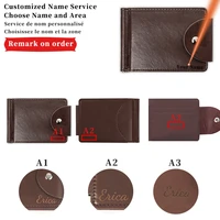 custom text pu leather money clip men card thin money clamp for cards bifold credit card wallet fashion slim mini money clips