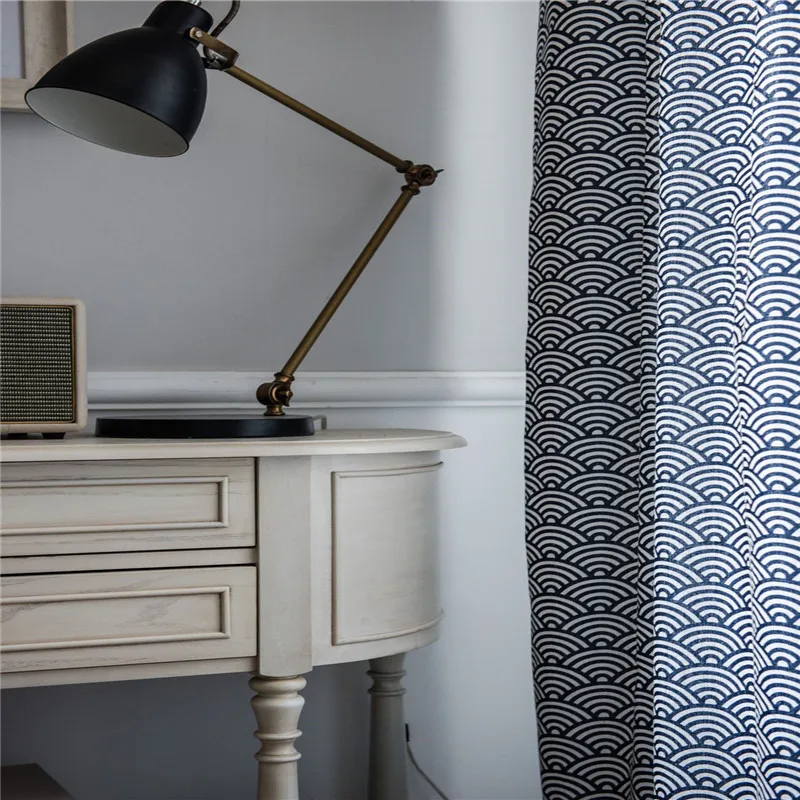 В синюю волнистую-стиль с принтом шторы кисточкой обогащение окна из хлопка и