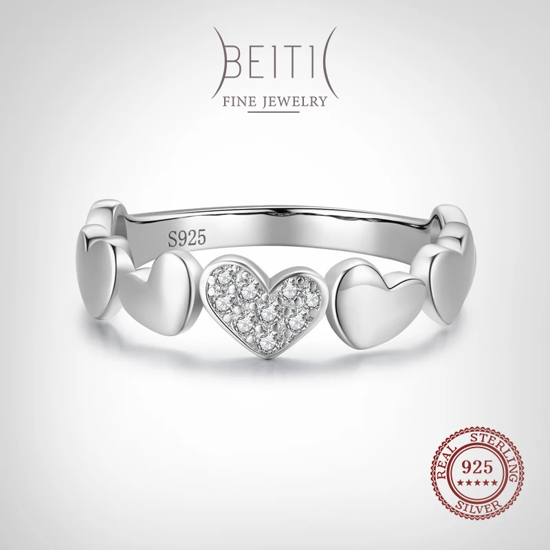 

Beitil Fashion 925 Sterling Silver Heart Shape Clear Zircon Finger Ring For Women Wedding Engagement Fine Jewelry Gift