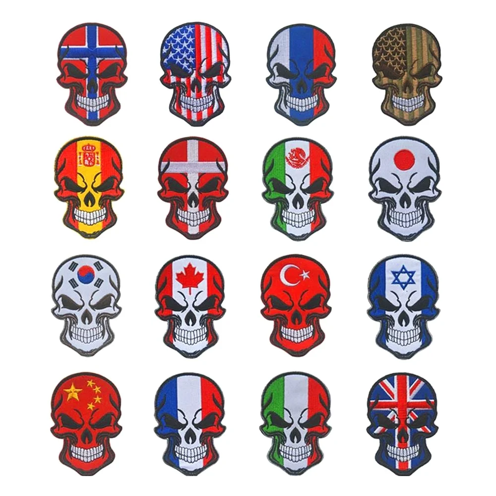 

Вышивка черепа, флага страны, патч, искусственная кожа, декоративная вышивка, аппликация, украшение