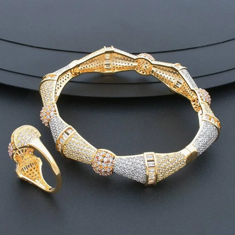 

Zlxgirl Luxury Brand copper Bangle Ring Sets Dubai Jewelry Sets For Women Cubic Zircon Wedding Bridal Jewelry Set