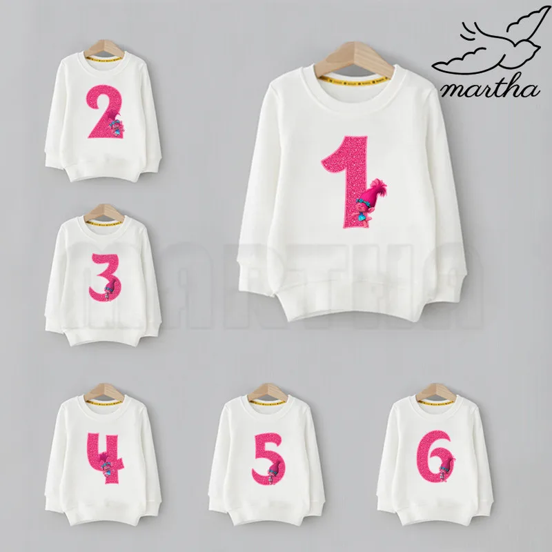Детские свитшоты с рисунком троллей и цифрами на день рождения детские толстовки
