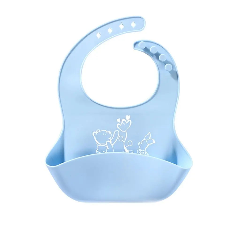 Babero de silicona s&oacute;lida con cesta para alimentaci&oacute;n de beb&eacute;, delantal para alimentaci&oacute;n de ni&ntilde;o, babero a la moda ajustable, con dobladillo en forma de cuenco para los restos-0