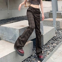 retro aesthetic plaid straight cargo pants women low waist vintage korean trousers street style e girl sweatpants flares women