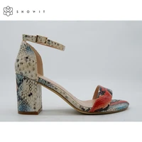 spring and summer new sexy color snake pattern word with sandals casual thick heel thick bottom large size sandals women