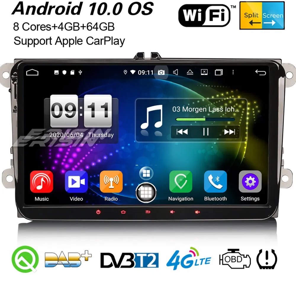 Erisin 8791 9 &quot8 Core DAB + Carplaly Android 10 0 GPS DSP для VW Amarok EOS Passat CC Golf 5/6 сиденье Jetta Touran