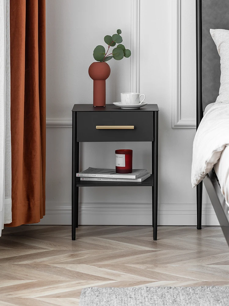 

GY Bedside Table Simple Black Modern Nordic Storage Cabinet Small Cabinet Locker Bedroom Iron Storage Rack