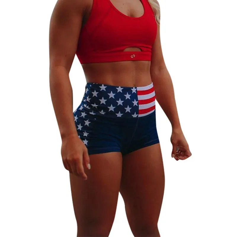 

Women's Summer American Fag High Waist Slim Slim Short Sports Style Hot Print Shorts Women Short Pants / Drop Fast Shipping