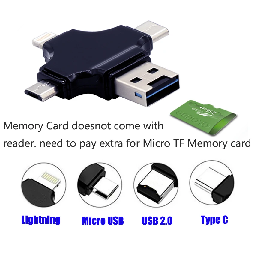 Micro USB 4 в 1 OTG memory sd card Reader 64 Гб телефон флэш-накопитель | Компьютеры и офис