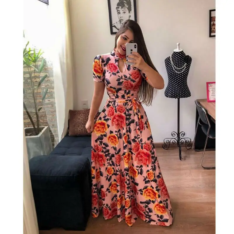 Женское длинное платье Повседневное с цветочным принтом женское вечернее лямкой