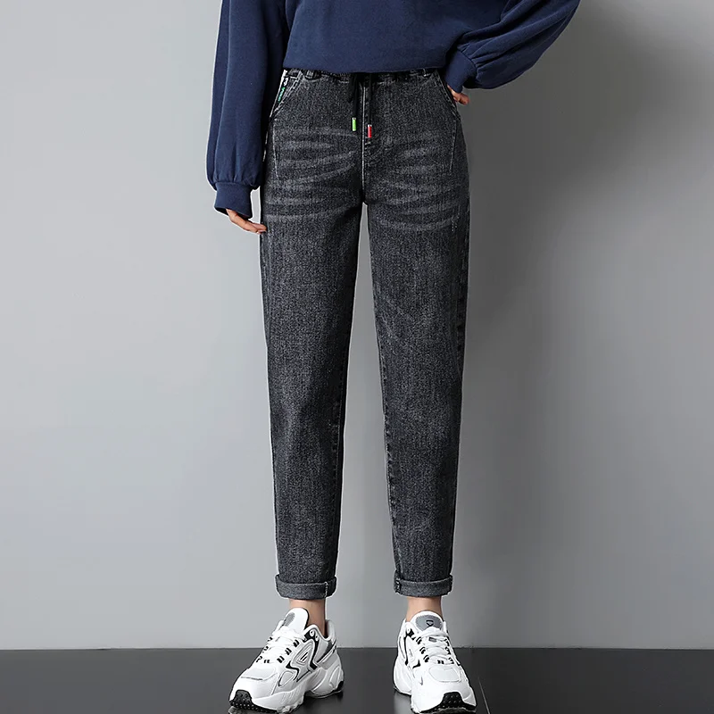 Женские джинсы с эластичным поясом Весенняя женская одежда 2021 Модные свободные