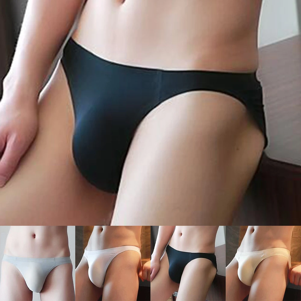 

Men Sexy Seamless Briefs Transparent Underpants Low Rise Ultra-thin Breathable Thong Briefs Solid Male Pouch Underwear Panties
