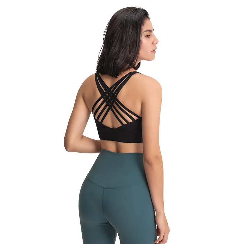 

New double-sided brushed sports underwear women's multi-strap cross-back shockproof sports bra