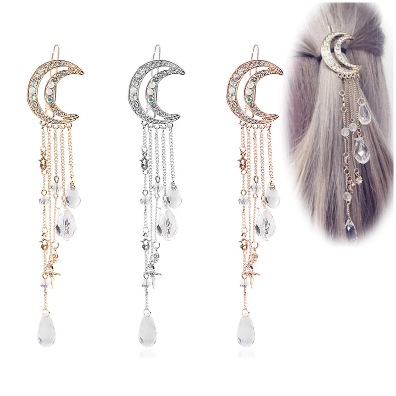 

National Style Fringed Crescent Hairpin Simple Girl Retro Five-Pointed Star Pendant Hair Accessories Fashion Hairpin